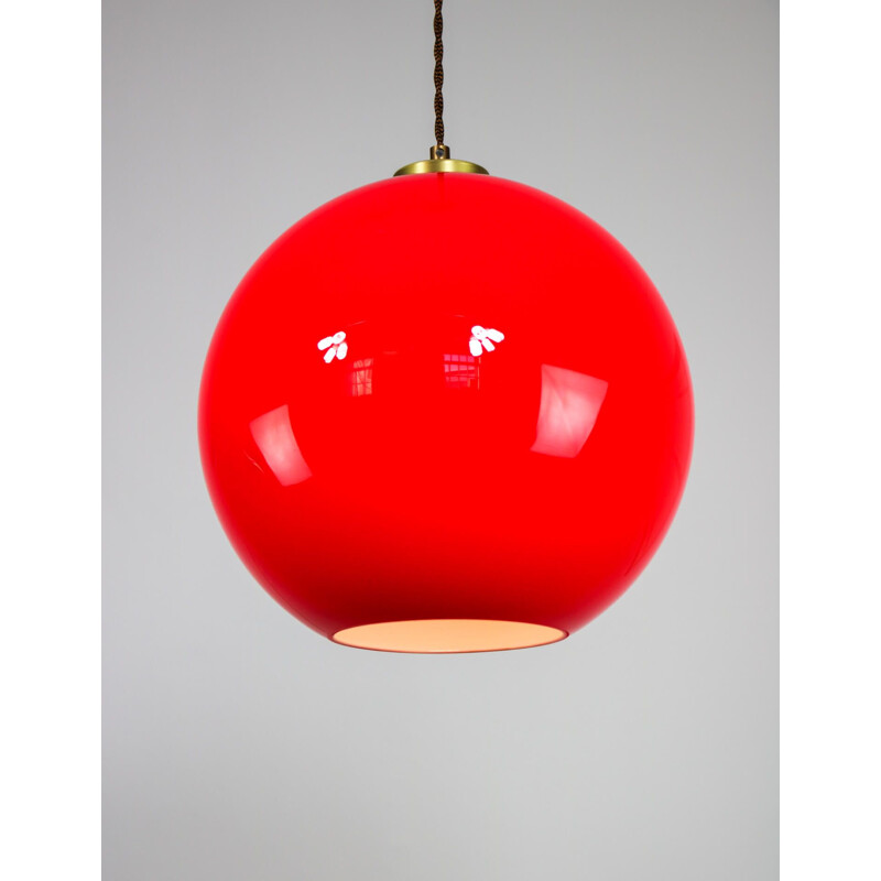 Mid century red glass pendant lamp