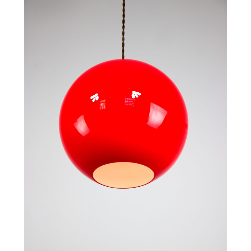 Mid century red glass pendant lamp