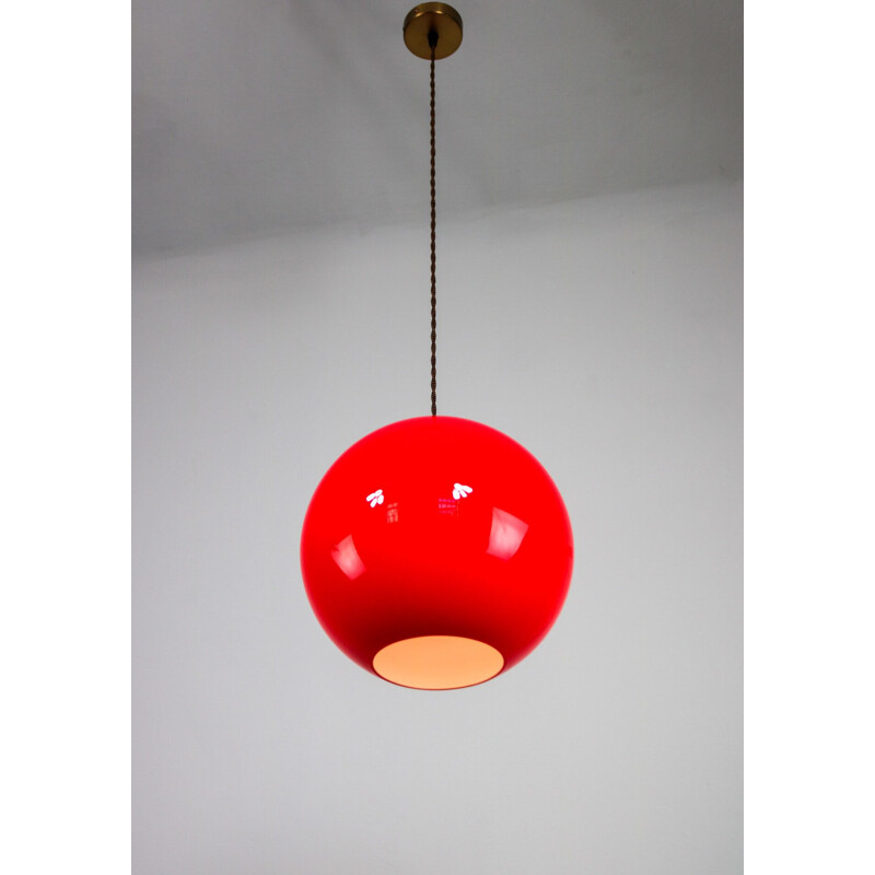 Mid century red glass pendant lamp