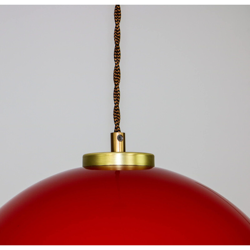 Mid century red glass pendant lamp