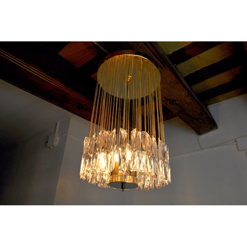 Vintage geslepen glazen plafondlamp van Venini, Italië 1970