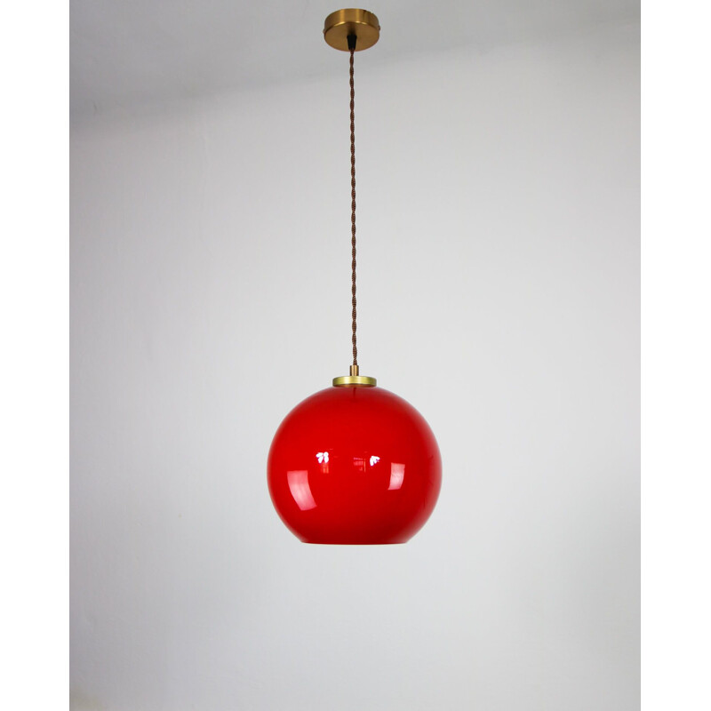 Lampada a sospensione in vetro rosso vintage