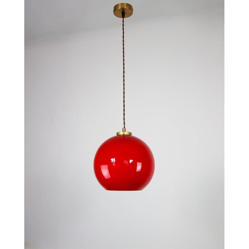 Mid century red glass pendant lamp