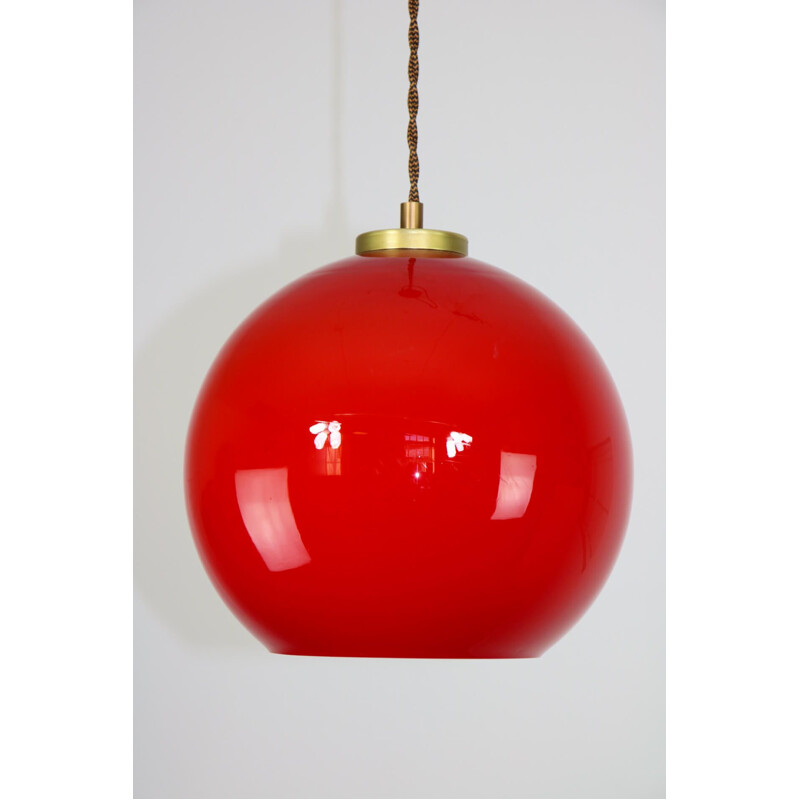 Mid century red glass pendant lamp