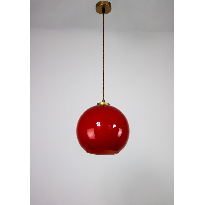 Mid century red glass pendant lamp