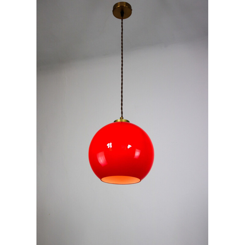 Mid century red glass pendant lamp