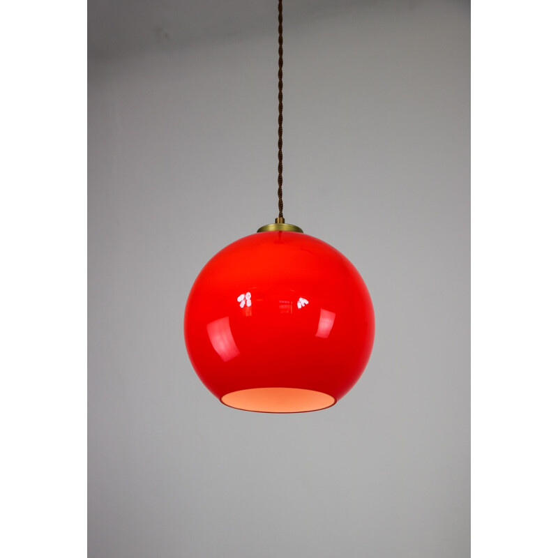 Mid century red glass pendant lamp