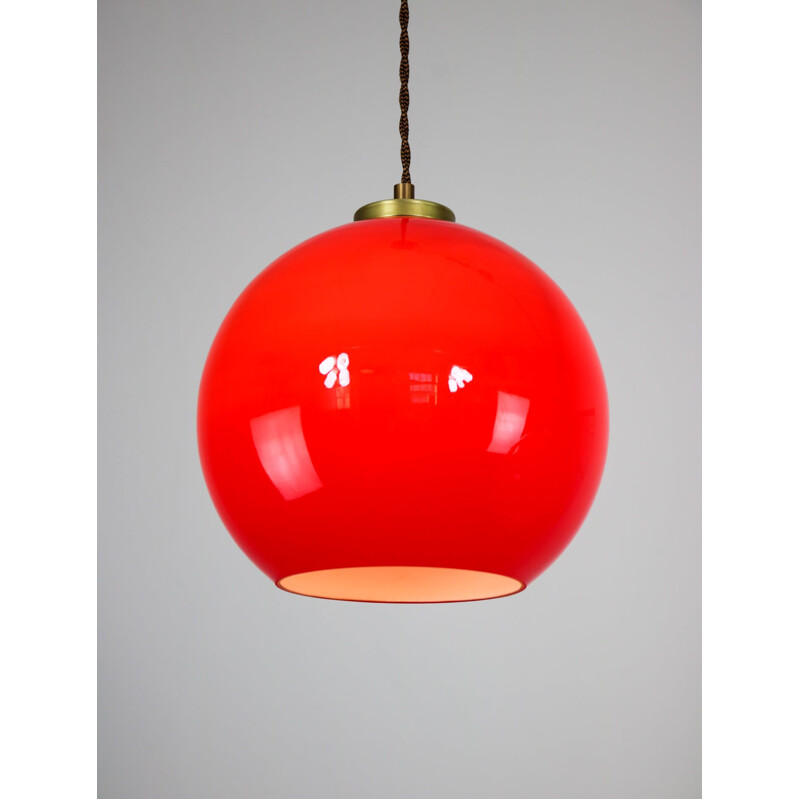 Lampada a sospensione in vetro rosso vintage