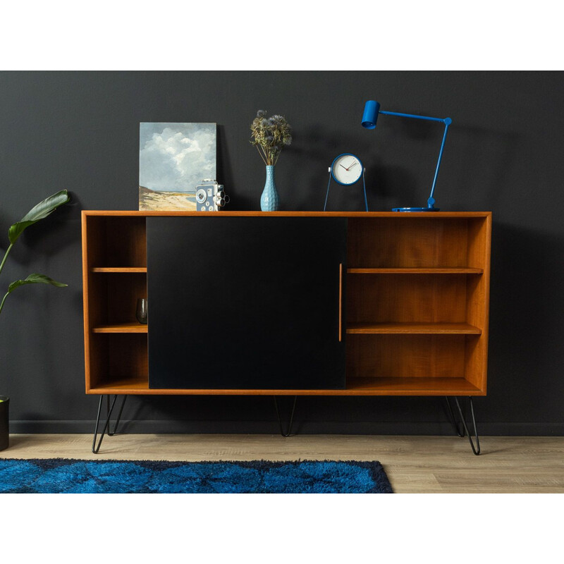 Vintage teak sideboard with black sliding door by Wk Möbel, Germany 1960s