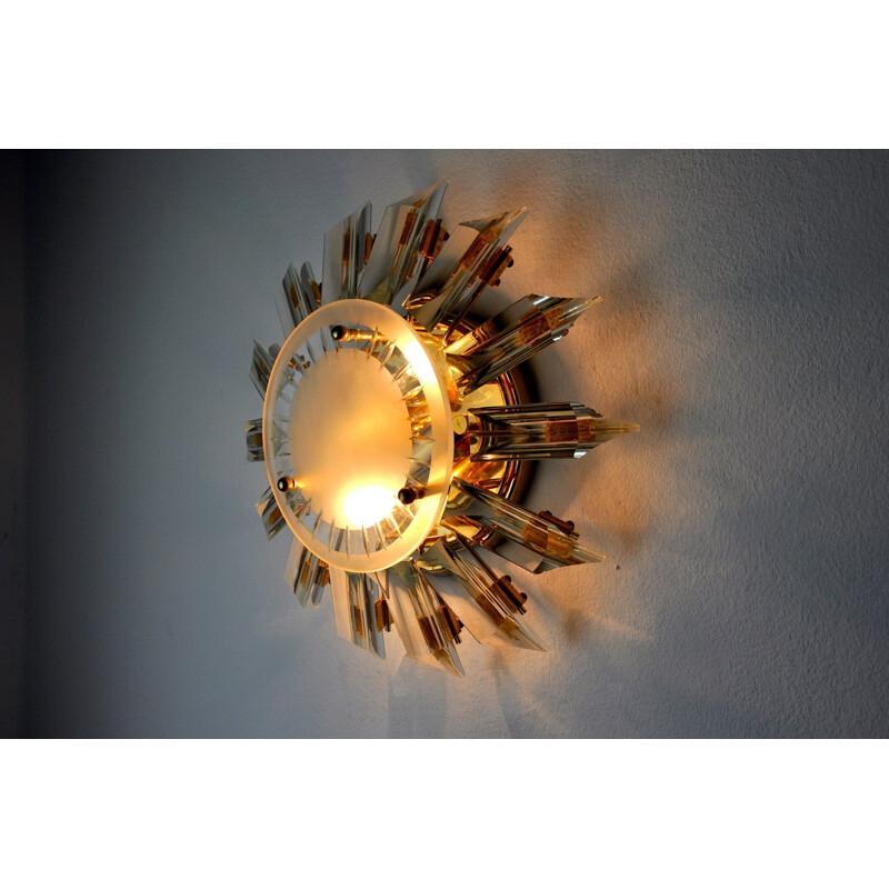 Vintage wandlamp in geprobeerd glas van Oscar Torlasco voor Stilkronen, Italië 1970