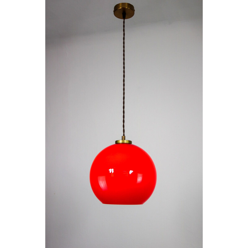 Pair of vintage red glass pendant lamps