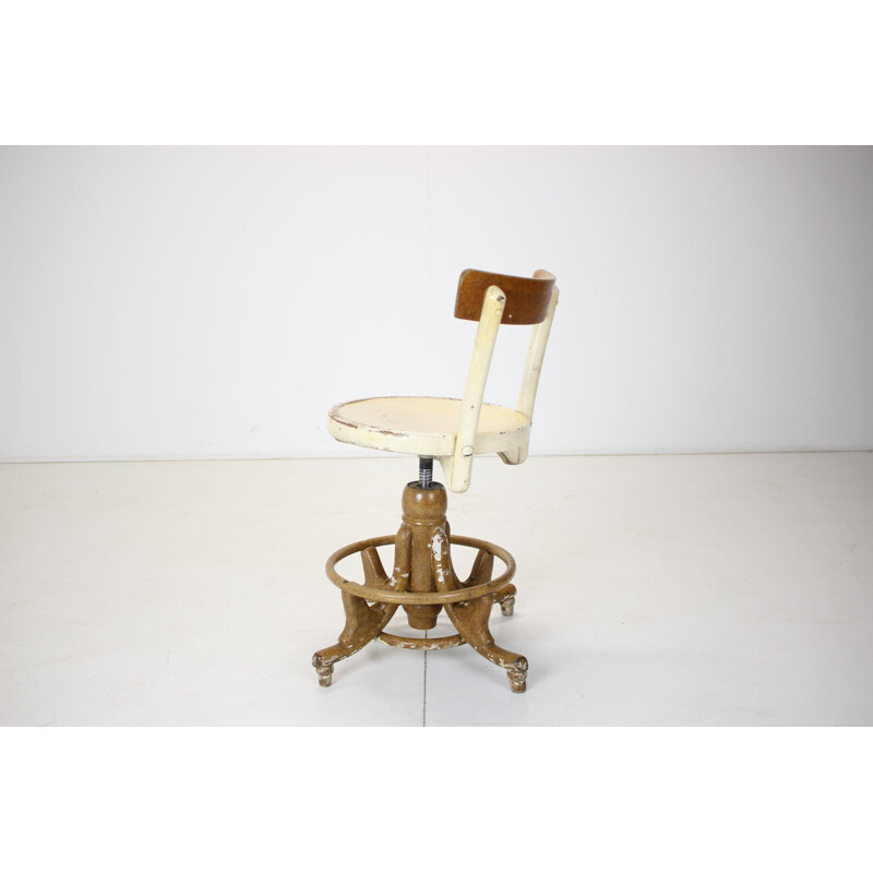 Wooden vintage height adjustable armchair, Czechoslovakia 1920s