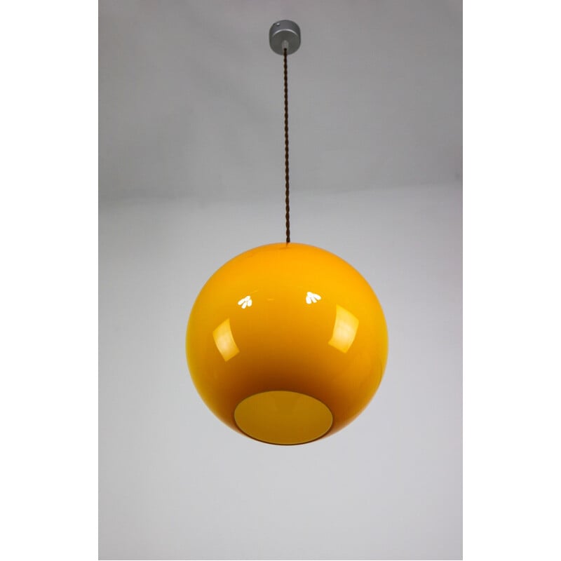 Lampada a sospensione in vetro giallo vintage