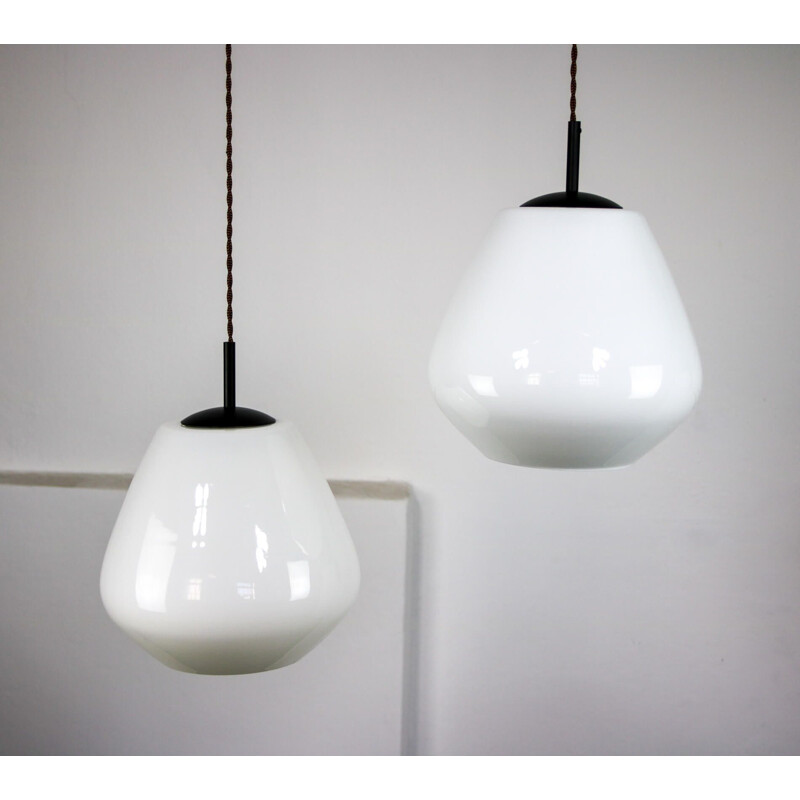 Danish mid-century opaline glass pendant lamp