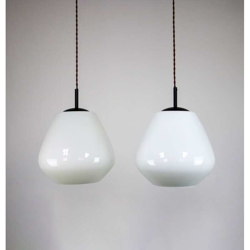 Danish mid-century opaline glass pendant lamp