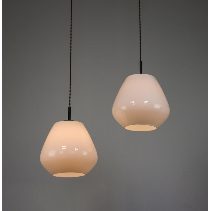 Danish mid-century opaline glass pendant lamp