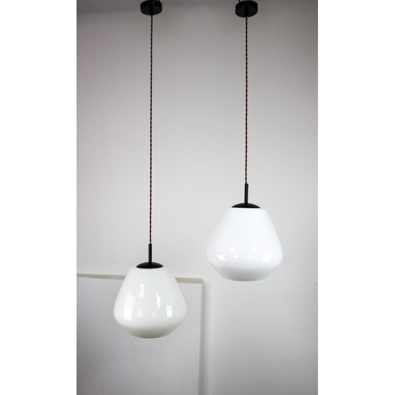 Pair of mid-century Danish opaline glass pendant lamps