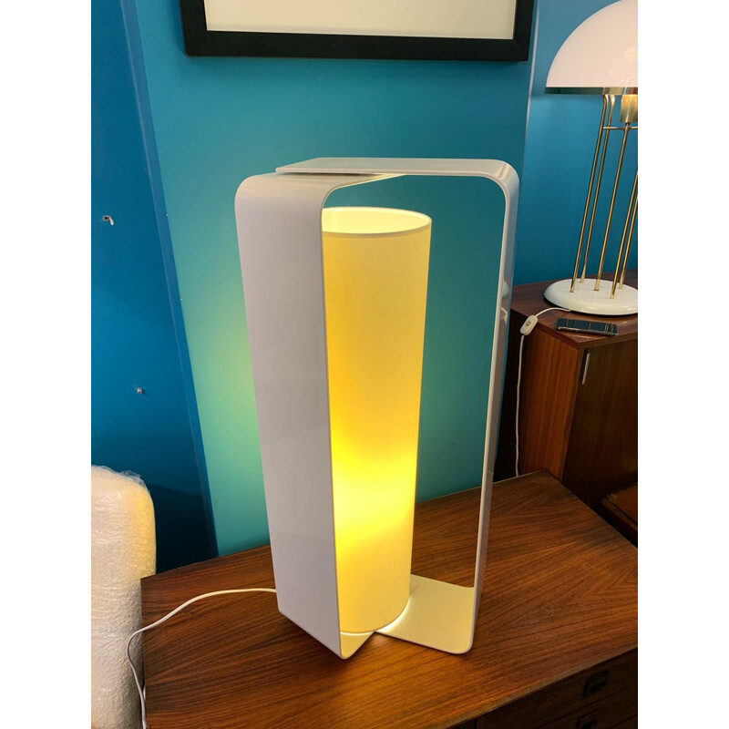 Vintage white lacquered steel table lamp by Christophe Delcourt
