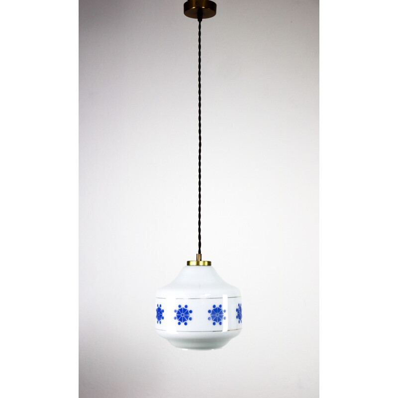 Suspension vintage en verre opalin