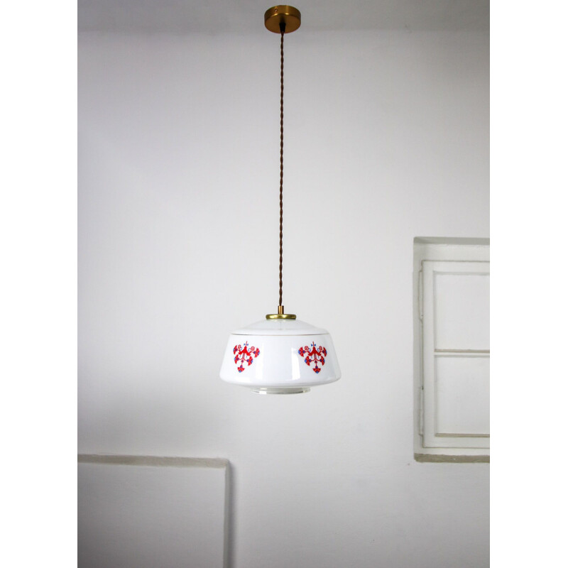 Vintage opaline glass pendant lamp