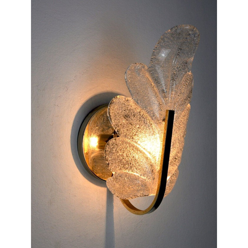 Lampada da parete a foglia in vetro di Murano vintage di Carl Fagerlund, Italia 1970