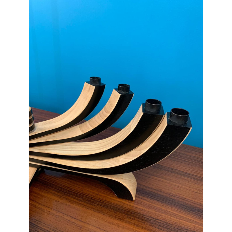 Bougeoir vintage en bois vernis avec sept bras flexibles de Jonas Grundell pour Design House Stockholm