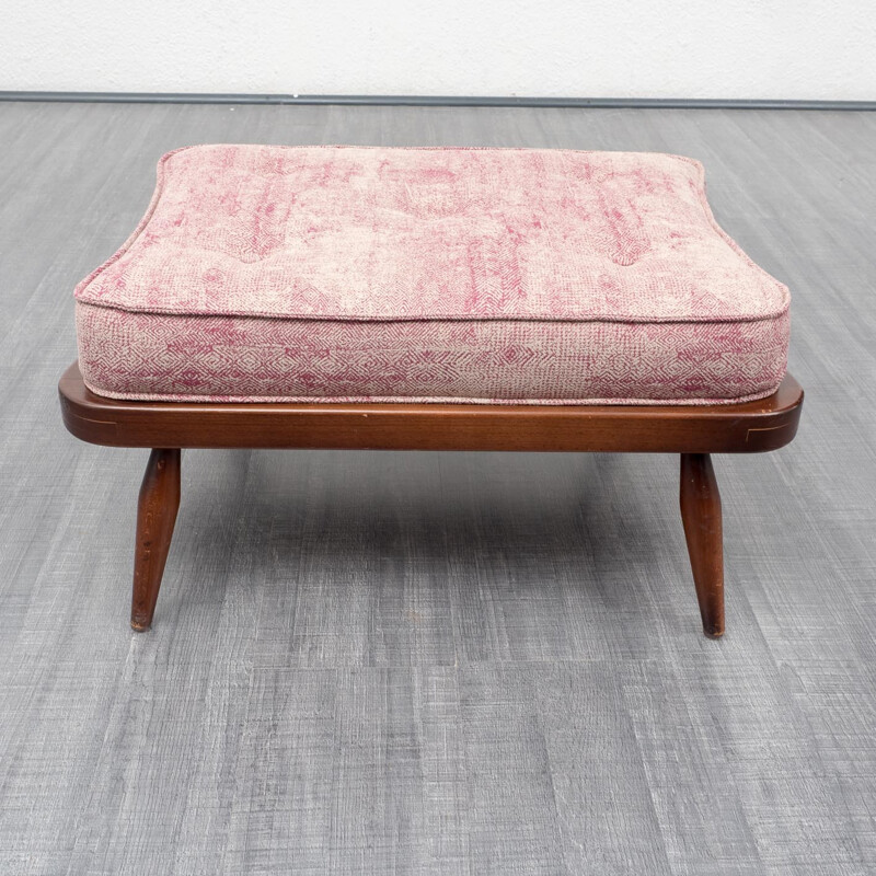 Ercol "Windsor 478" armchair with its ottoman in ashwood and rose fabric, L. ERCOLANI - 1950s