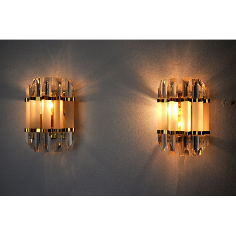Paar vintage Venini glazen wandlampen, Italië 1970