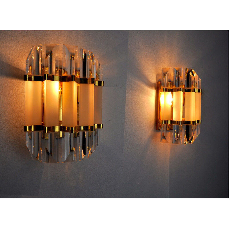 Pair of vintage Venini glass wall lamps, Italy 1970