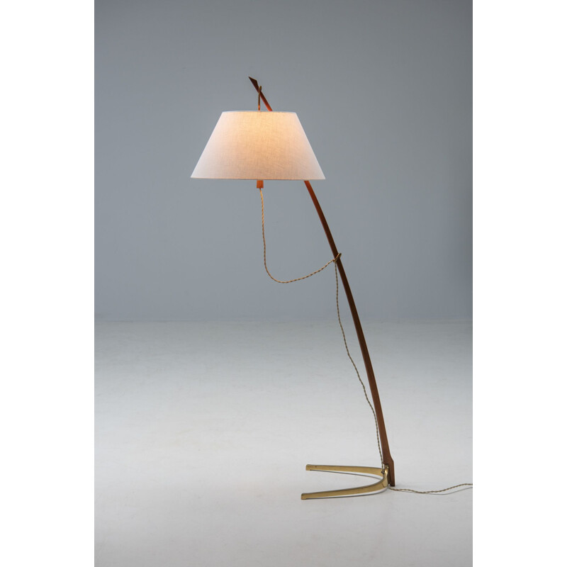 Lampadaire vintage "Dornstab" en teck et laiton par J.T. Kalmar, 1947