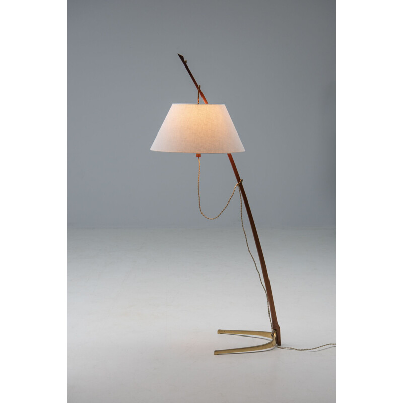 Vintage teak and brass "Dornstab" floor lamp by J.T. Kalmar, 1947