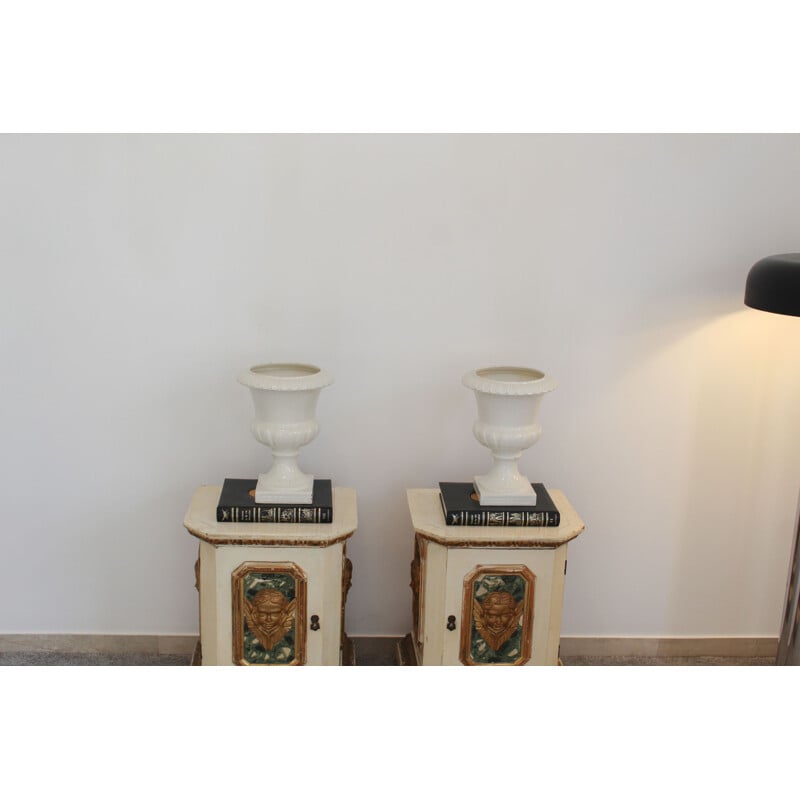 Pair of vintage white lacquered ceramic vases by Capuani Este, Italy 1900