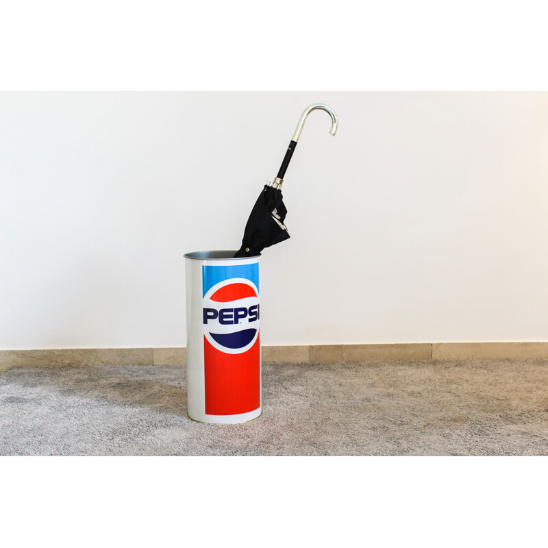 Vintage Pepsi lacquered metal umbrella stand, Italy 1990s