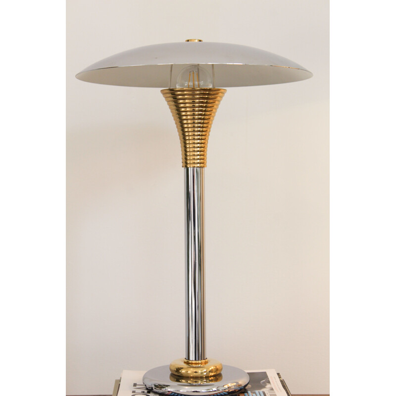 Lampe de table vintage en métal chromé et laiton par Drummond, France 1970