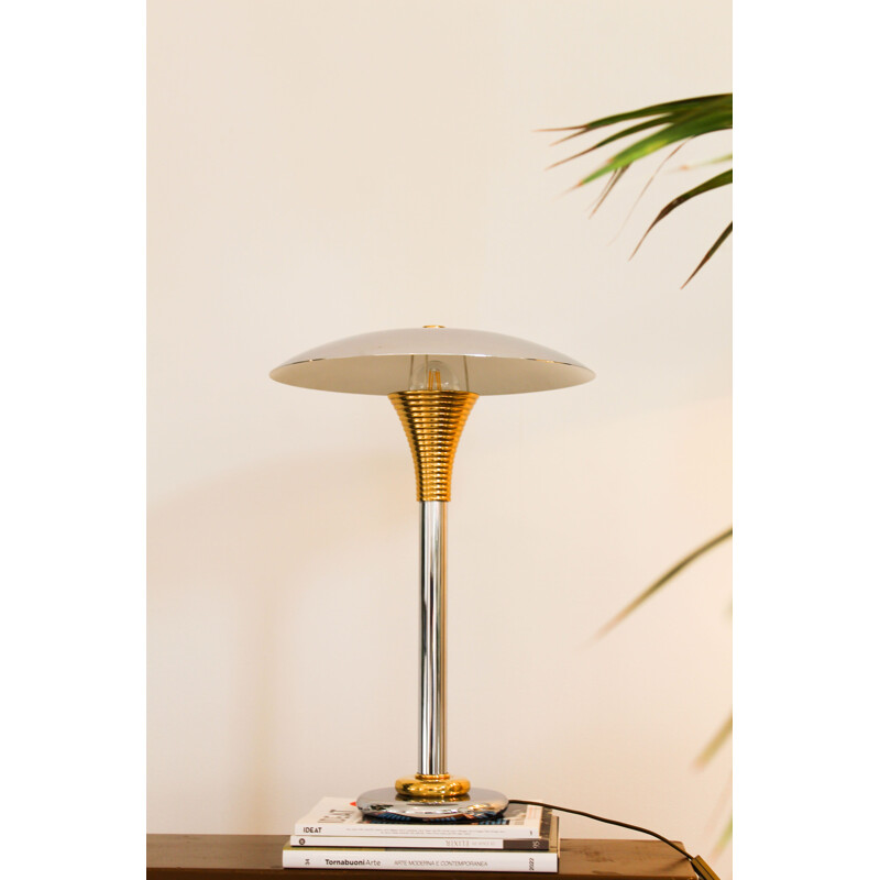 Vintage table lamp in chromed metal and brass by Drummond, France 1970s