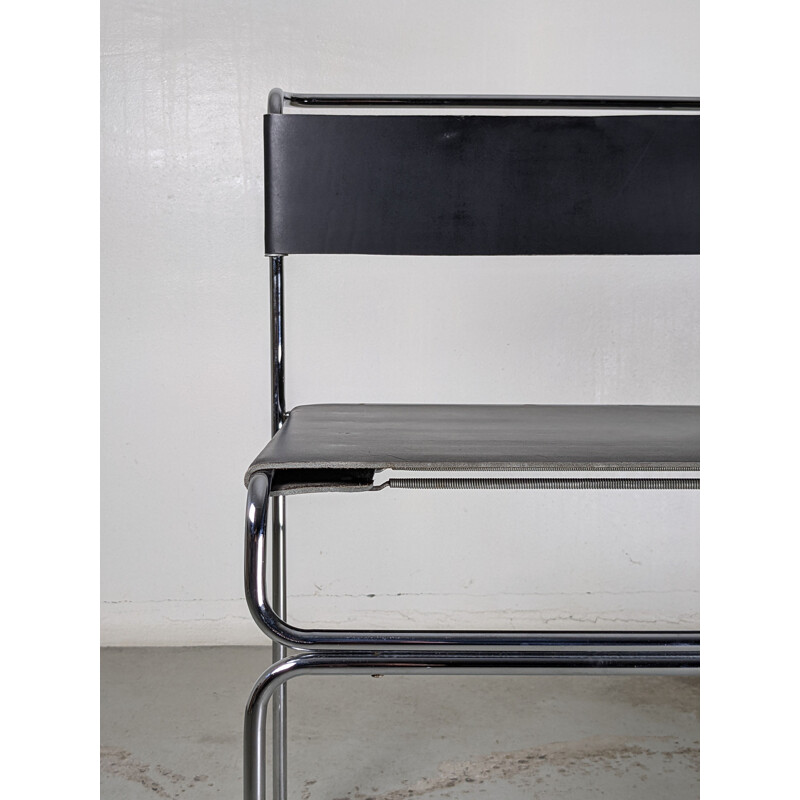 Set of 4 vintage chairs in chromed metal and leather by Giovanni Carini for Planula, 1970