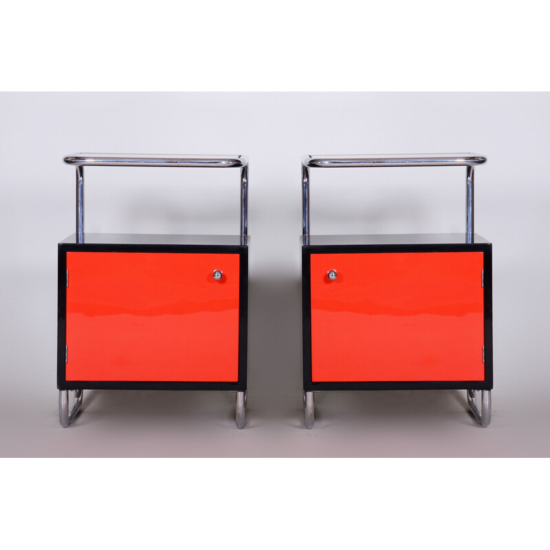 Vintage black and red Vichr a Spol night stands, 1930s