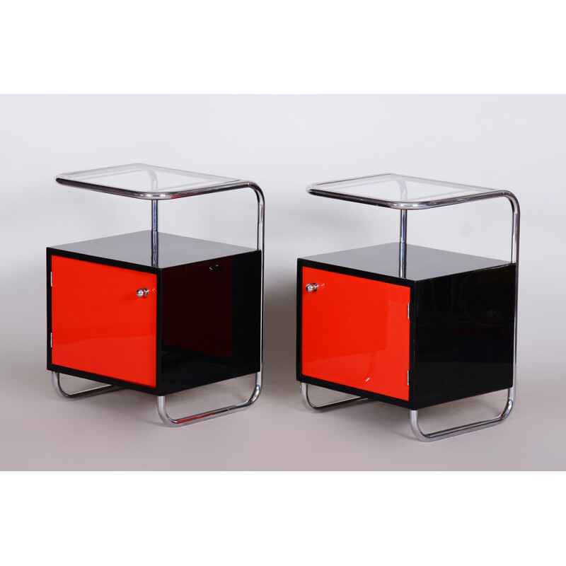 Vintage black and red Vichr a Spol night stands, 1930s