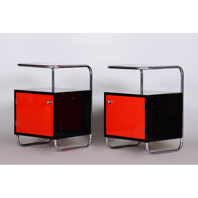 Vintage black and red Vichr a Spol night stands, 1930s