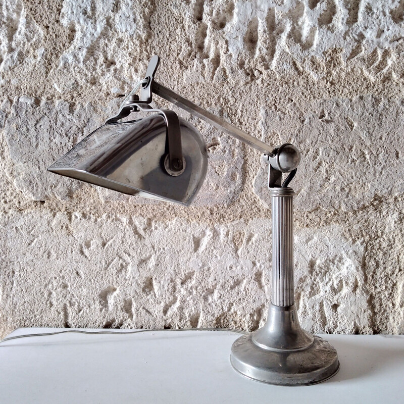 Vintage Art Deco Schreibtischlampe aus vernickeltem Metall