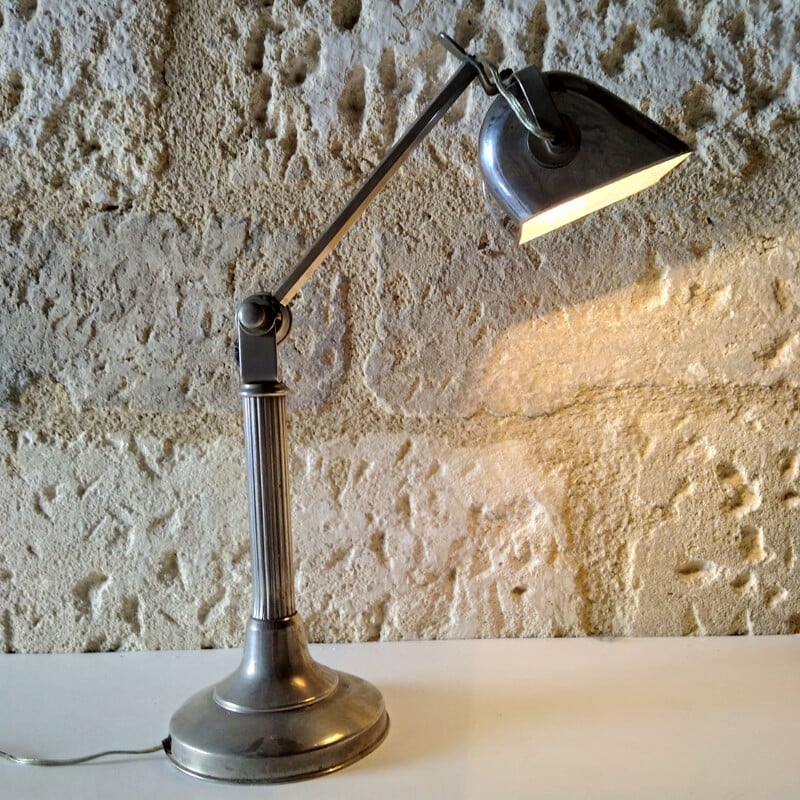 Vintage Art Deco bureaulamp in vernikkeld metaal