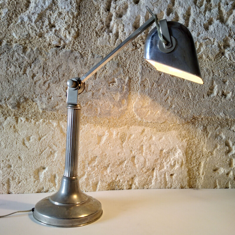 Lampe de bureau Art déco vintage en métal nickelé