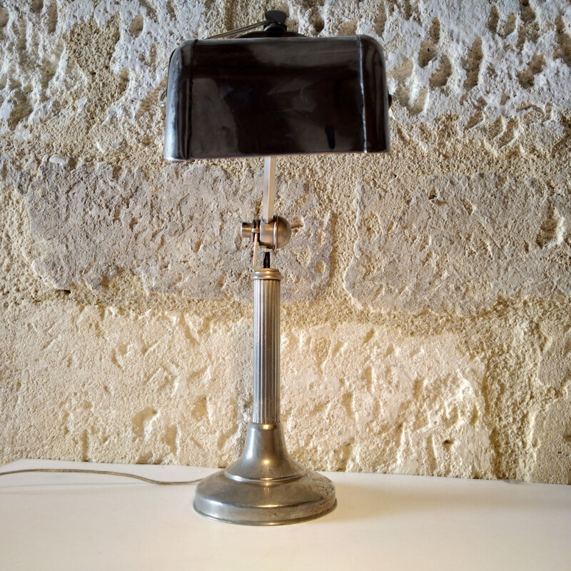 Lampada da tavolo Art Deco vintage in metallo nichelato
