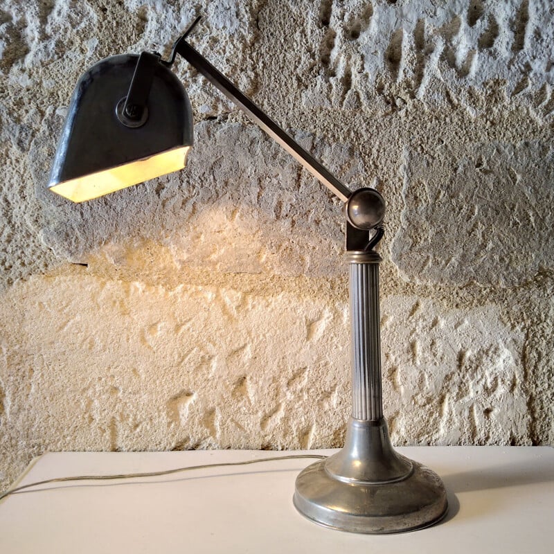 Vintage Art Deco desk lamp in nickel plated metal