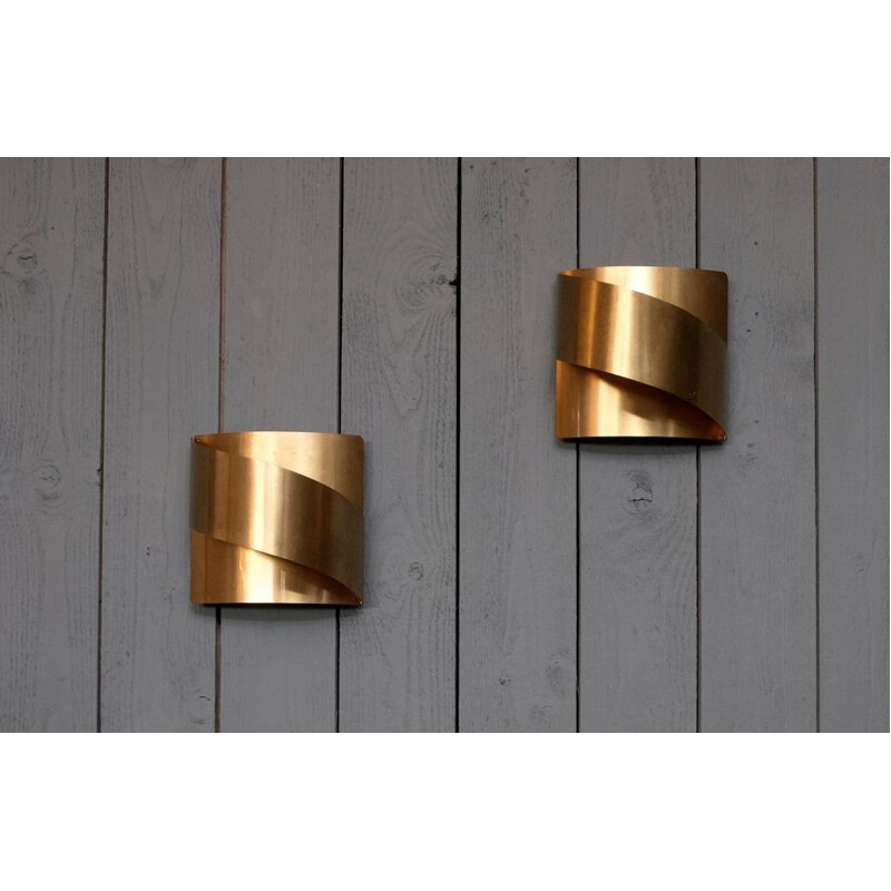 Pair of vintage brass wall lamps by Peter Celsing for Falkenbergs Belysning, Sweden 1960