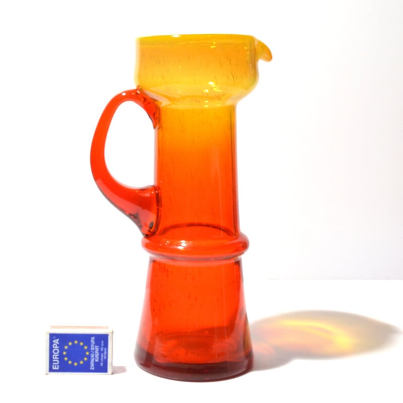 Vintage handmade glass pitcher by Zbigniew Horbowy for Huta Szkła Sudety, Poland 1970