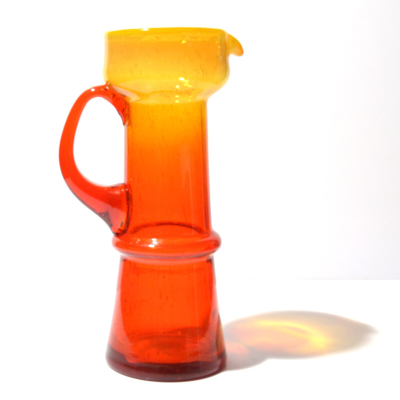 Vintage handmade glass pitcher by Zbigniew Horbowy for Huta Szkła Sudety, Poland 1970