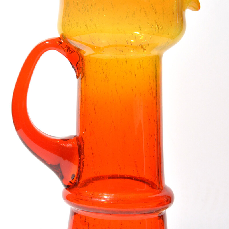 Vintage handmade glass pitcher by Zbigniew Horbowy for Huta Szkła Sudety, Poland 1970