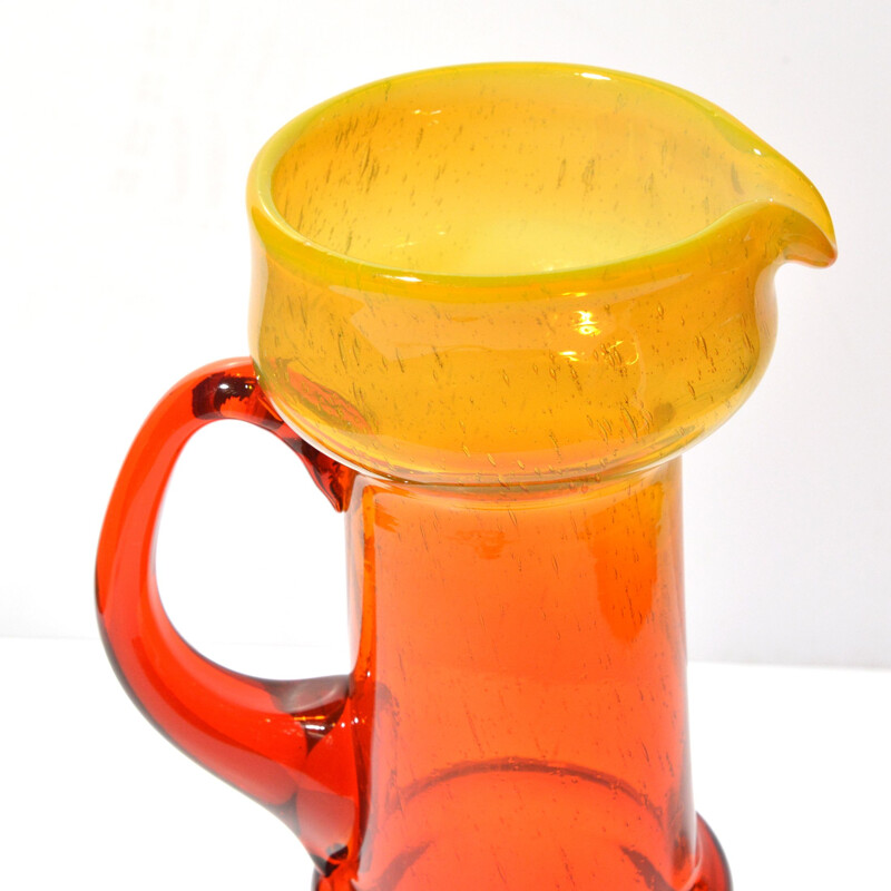 Vintage handmade glass pitcher by Zbigniew Horbowy for Huta Szkła Sudety, Poland 1970