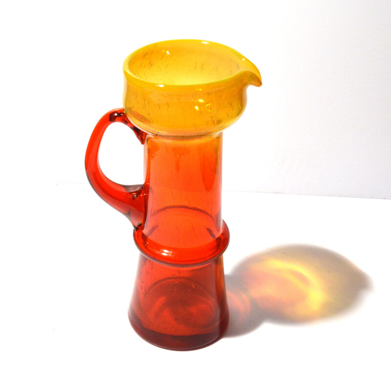 Vintage handmade glass pitcher by Zbigniew Horbowy for Huta Szkła Sudety, Poland 1970